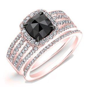 1.90 carat Rose & Round Brilliant Cut Black & White Diamond Anniversary Engagement Bridal Set in 14k Rose Gold Jewelry