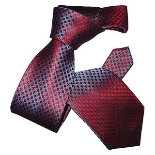 Dmitry Mens Blue And Red Houndstooth Patterned Italian Silk Tie