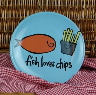 'fish loves chips' melamine plate by peas in a pod