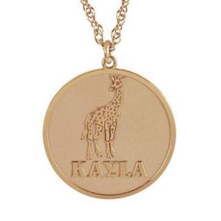 Round Giraffe Name Pendant in Rose Rhodium Plated Sterling Silver (8