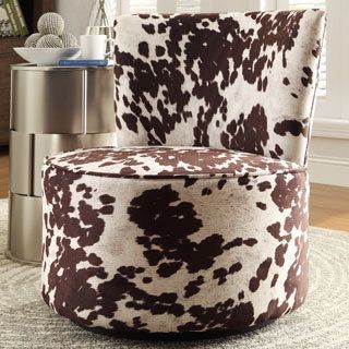 Inspire Q Damen Cow Hide Print Modern Round Swivel Chair