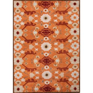 Durable Hand tufted Transitional Floral pattern Red/ Orange Rug (5 X 8)