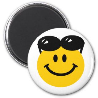 Sunglasses perched on top of head smiley face refrigerator magnet