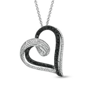 CT. T.W. Enhanced Black and White Diamond Looping Heart Pendant in