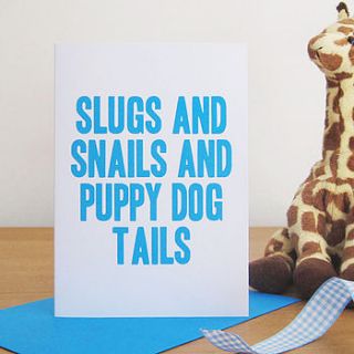 'slugs and snails' baby boy card by mrs l cards