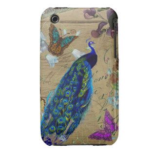 Vintage Blue Colorful Peacock Cute Butterfly Case Mate iPhone 3 Case