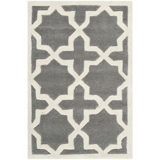 Handmade Moroccan Geometric Dark Grey Wool Rug (2 X 3)