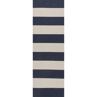 Handmade Flat Weave Stripe Pattern Blue Casual Rug (26 X 8)