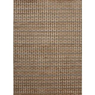 Hand knotted Beige/ Brown Geometric Pattern Wool/ Silk Rug (96 X 136)