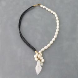 Leather Pearl Medley Floral Secret CLear Quartz Necklace (Thailand) Necklaces