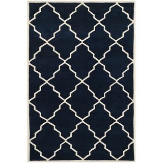 Modern Handmade Moroccan Dark Blue Wool Rug (6 X 9)