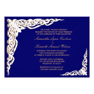 Navy Blue and Gold Wedding Invitations