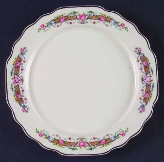 WS George Flower Rim Salad Plate, Fine China Dinnerware   Lido, Pink Rose&Gray S