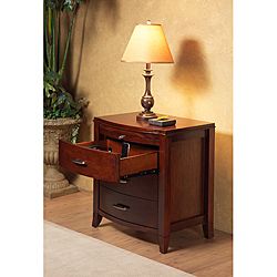 Domusindo 2 drawer Bow Front Nightstand With Tray And Power Strip Brown Size 2 drawer