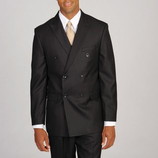 San Malone Caravelli Italy Mens Superior 150 Double Breasted Tonal Black Suit Black Size 42R
