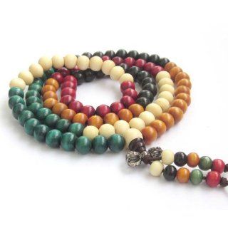 8mm 108 Multiple Color Wood Beads Tibetan Buddhist Prayer Mala Necklace Jewelry