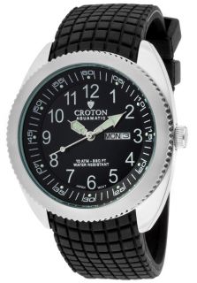 Croton CA301231BSBK  Watches,Mens Aquamatic Black Dial Black Textured Silicone, Casual Croton Quartz Watches