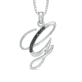 Enhanced Black Diamond Accent G Initial Pendant in Sterling Silver