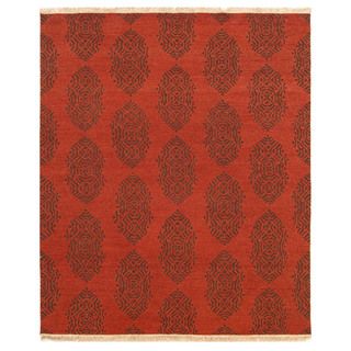 Hand knotted Red/ Orange Floral Wool Rug (8 X 10)