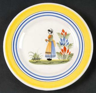 Quimper Henriot (Lady Center) Bread & Butter Plate, Fine China Dinnerware   Blue