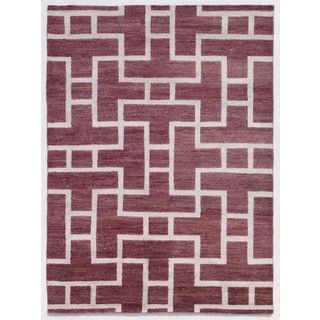 Hand knotted Pink/ Purple Abstract Pattern Wool/ Silk Rug (5x8)