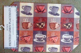 2 Fabric Placemats Tea Cafe Coffee Cup Antique Red Charcoal  Other Products  