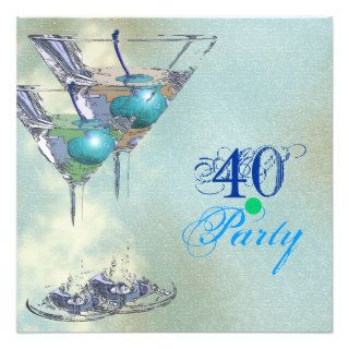 Elegant 40th aqua green party invite