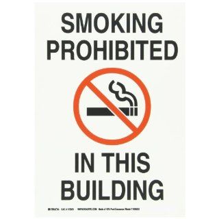 Brady 115929 14" Width x 10" Height B 586 Paper, Red And Black On White Color Sustainable Safety Sign, Legend "Smoking Prohibited In This Building" Industrial Warning Signs