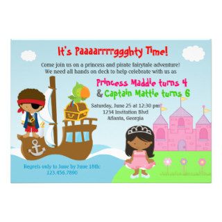 Princess and Pirate Twins Joint Birthday Party Personalized Invite