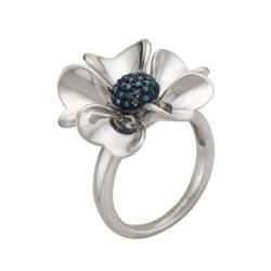 Sterling Silver 1/10ct TDW Blue Diamond Flower Ring Diamond Rings