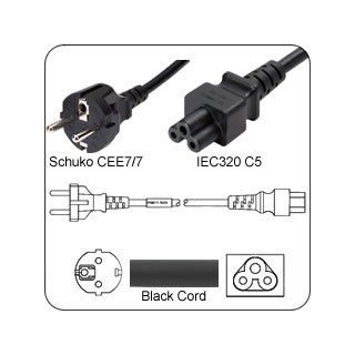 PowerFig PFCEE7/7.75C579 Power Cord Schuko CEE7/7 Male Plug to IEC60320 C5 Female 2 Meter ~ 6 Feet 2.5a/250v