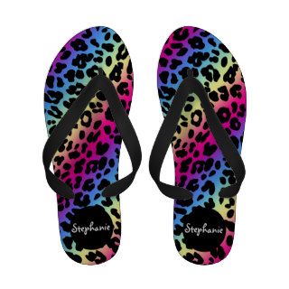 Personalized Rainbow Leopard Spa Flip Flops