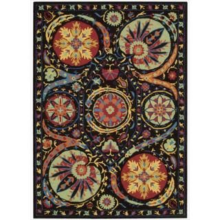 Hand tufted Suzani Black/ Multicolor Floral Medallion Rug (26 X 4)