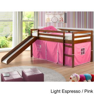 Donco Kids Twin Size Tent Loft Bed With Slide And Slat Kit Espresso Size Twin