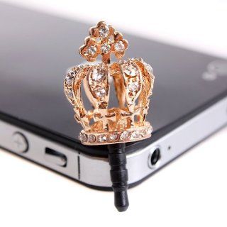 Shopping_Shop2000 Earphone Jack Accessory Gold Plated 1pcs of Bling Clear White Golden Crown Crystal Dust Plug Ear Jack For Audio Headphone for various smartphones and Other 3.5mm Ear Jack Cell Phones & Accessories