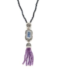 Tanzanite & Amethyst Tassel Pendant Necklace by Grand Bazaar   New York