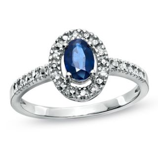 Oval Sapphire and Diamond Accent Framed Ring in 10K White Gold   Zales