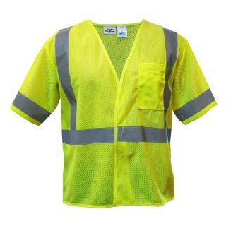 Utility Pro UHV581 Polyester High Visibility Short Sleeve Mesh Vest with Velcro Closure, Large, Lime   Safety Vests  