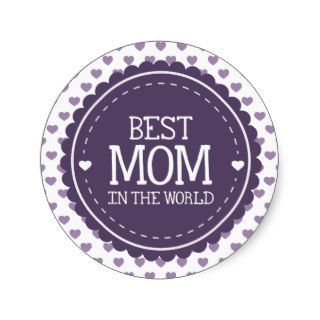 Best Mom in the World Violet Hearts and Circle Sticker