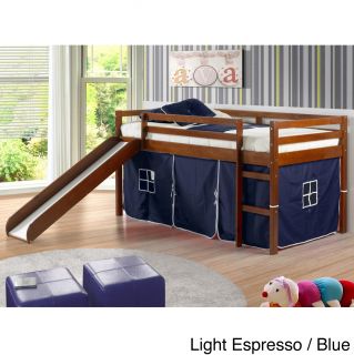 Donco Kids Twin Size Tent Loft Bed With Slide And Slat Kit Blue Size Twin