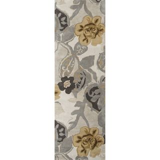Hand tufted Transitional Floral Pattern Gray/ Black Rug (26 X 8)