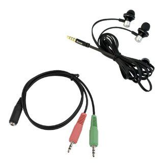 iKross Metallic Black In Ear 3.5mm Noise Isolation Stereo Earbuds with Microphone + 3.5mm Splitter 3 band 3.5mm female to two 3.5mm male for LG Optimus Exceed 2, Optimus L90, Optimus L70, Lucid 3, Optimus Zone 2, Extravert 2, G Pro 2, Optimus F3Q, G Flex, 