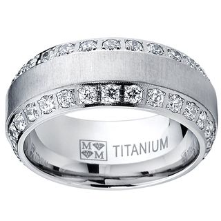 Oliveti Men's Brushed Titanium Cubic Zirconia Comfort Fit Ring Men's Rings