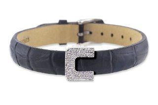 Diamond Clip On Initial letter "C" with Black Leather Bracelet CoolStyles Jewelry