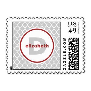 Gray Quatrefoil Monogram Postage Stamp