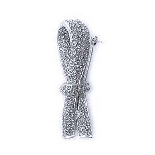 Platinum Plated Swarovski Crystal White Ribbon Breast Cancer Brooch Pin (2 inches x 1/2 inch) (Cancer Awareness) Jewelry