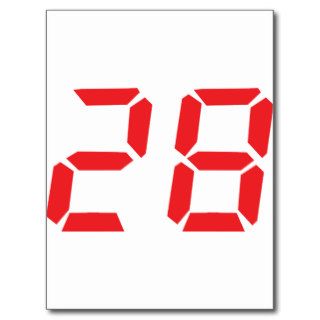 28 twenty eight red alarm clock digital number postcard