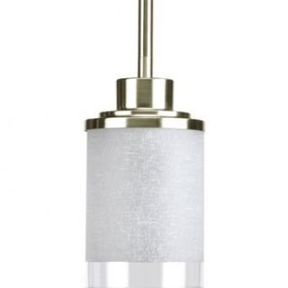 Progress Lighting P5147 09 1 Light Mini Pendant with White Linen Finished Glass Is Complemented with a Clear Edge Accent Strip, Brushed Nickel   Ceiling Pendant Fixtures  