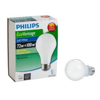 Philips 426049 72 watt A19 Dimmable EcoVantage Light Bulb, Soft White, 4 Pack   Incandescent Bulbs  