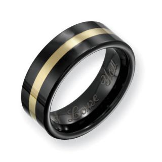 Mens 8.0mm Engraved Black Ceramic with 14K Gold Inlay Polished